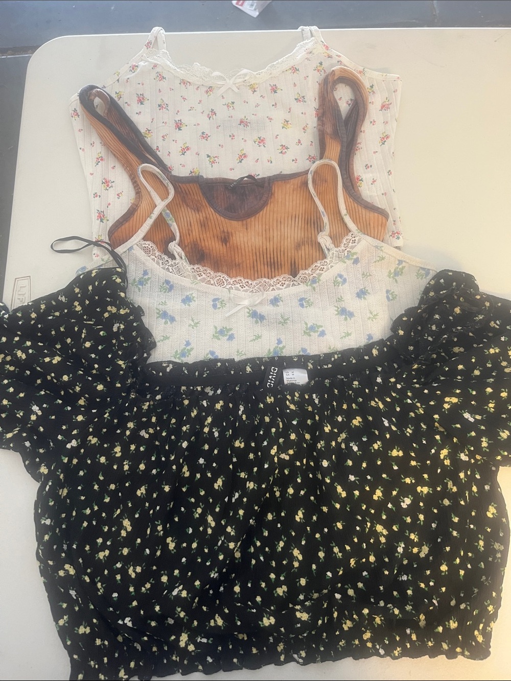 H&M and SHEIN Floral Camisole & Crop Top Set - Black, White, Cream, Brown
